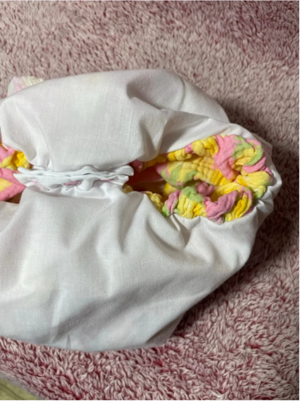 Baby Essentials 9 months pink lemonade ruffle bubble romper